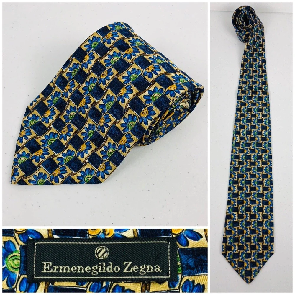 Ermenegildo Zegna Tie Disegno Esclusivo Flowers Multicolor 100% Silk Made Italy